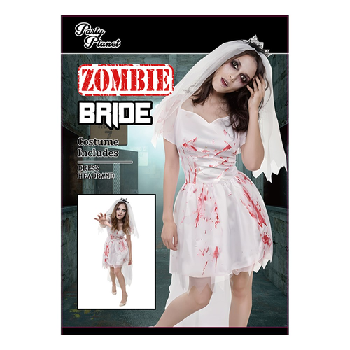 ZOMBIE BRIDE COSTUME-INCLUDING DRESS, VEIL, 2A SIZES MED & LRG