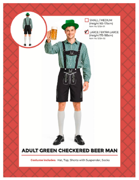Adult Green Checkered Beer Man Costume L/XL 
