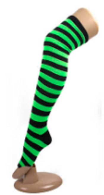 Over The Knee Socks (Green Black Stripe)