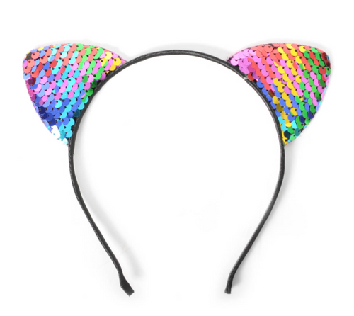 Sequin Rainbow Cat Ears headband - Discount Party World