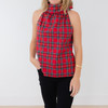 Sleeveless Cowl Neck Top Red Plaid Multi