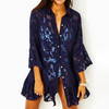 Linley Coverup True Navy Poly Crepe Swirl Clip