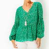 Cleme Long Sleeve Top Fiddle Leaf Green Mystical Viscose Metallic Clip