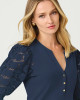 Ronson Eyelet Knit Top Low Tide Navy