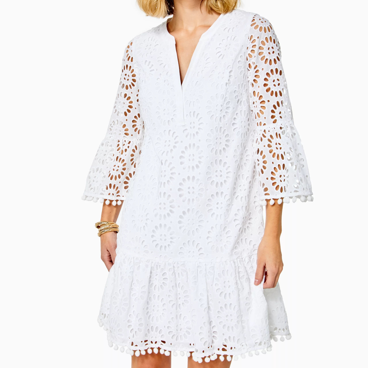 Beccalyn Eyelet Maxi Dress - Resort White Oversized Pinwheel Rayon