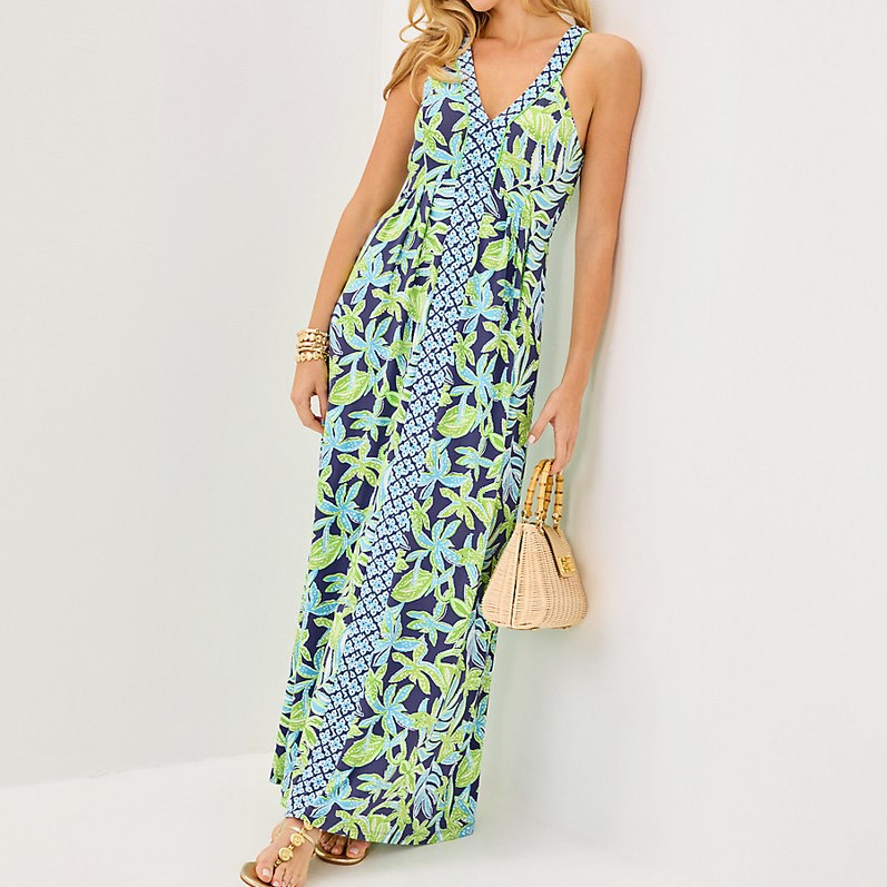 Carmilla Maxi Dress Sapphire Pool Tropical Tango Eng Knit Maxi - Country  Classics
