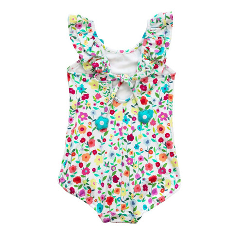 Cherry Print Swimsuit With Pleats Blue/Multi - Country Classics