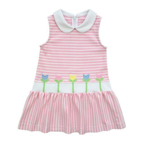 Stripe Knit Dress With Tulips Pink/White