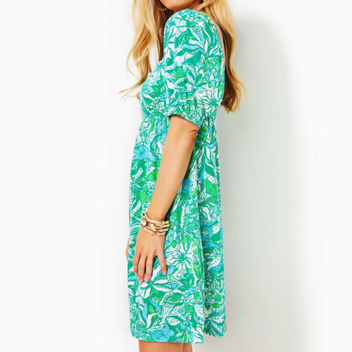Delaney Short Sleeve Dress Botanical Green Safari Sangria - Country Classics