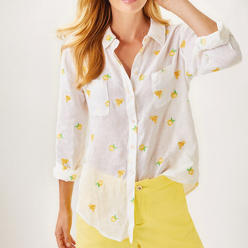 Sea View Button Down Honeycomb Lemon Bee Half Drop