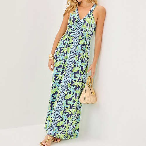 Carmilla Maxi Dress Sapphire Pool Tropical Tango Eng Knit Maxi