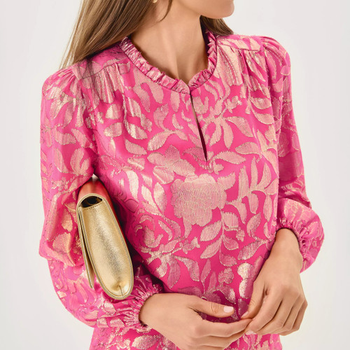 Giana Long Sleeve Silk To Sun Shell Pink Floral Bloom Silk Clip