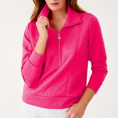 Eleni Pullover Sun Shell Pink Butterfly Quilted Knit