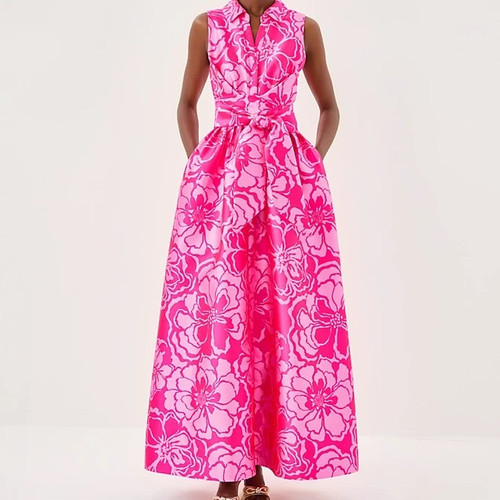 Marrie Maxi Dress Parigi Pink go big satin jacquard