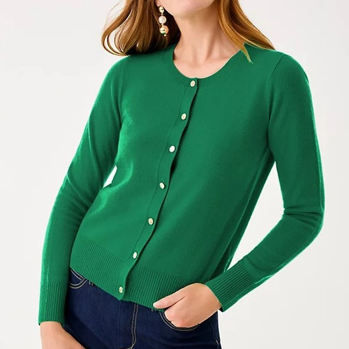 Fairley Cashmere Cardigan Heathered Fiddle Leaf Green