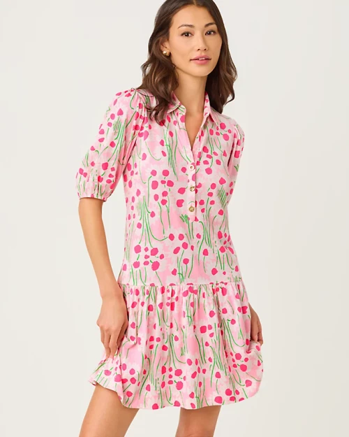 Bingley Dress Conch Shell Pink Sunny Daisies