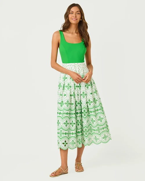 Lissette Midi Dress Putting Green Spring Showers Eyelet