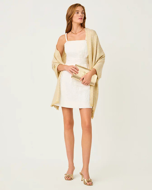 Logo Jacquard Wrap Wicker Tan X Coconut Butterfly Pattern Scarf