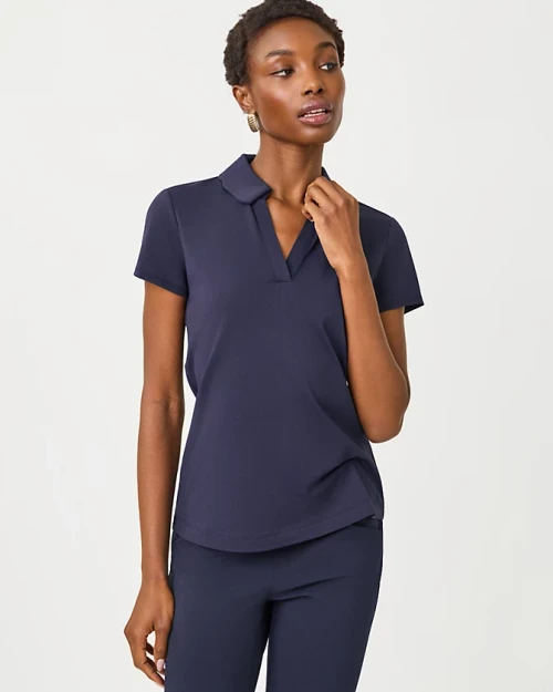 UPF 50+ Luxletic Frida Scallop Polo True Navy