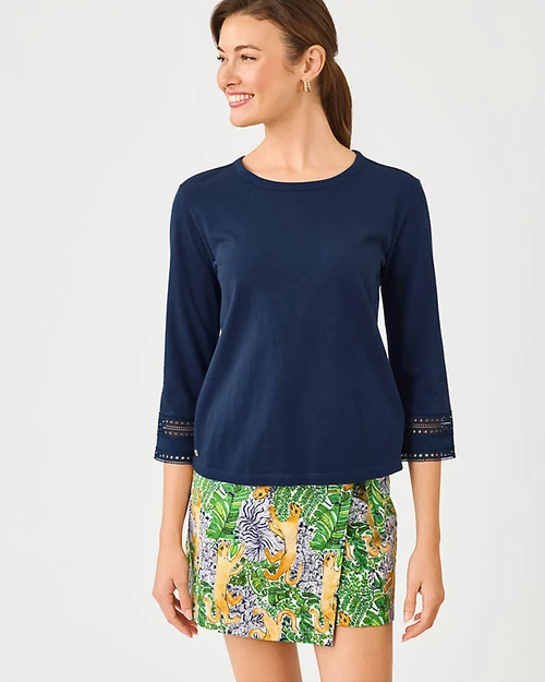 Clairmont 3/4 Sleeved Trimmed knit Low Tide Navy