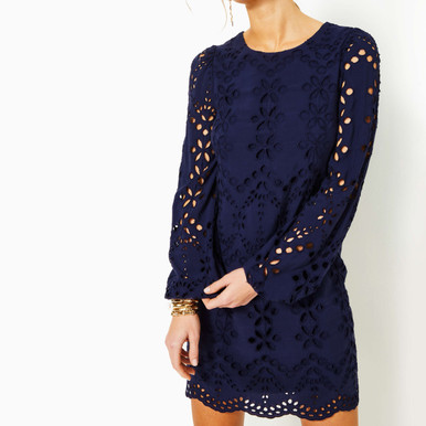 Alyna Long Sleeve Eyelet Dress True Navy Soiree Eyelet - Country