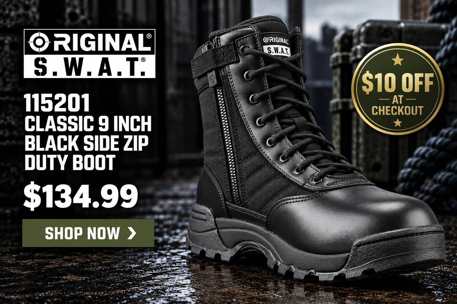 Original SWAT 115201 Classic 9 Inch Black Side Zip Duty Boot