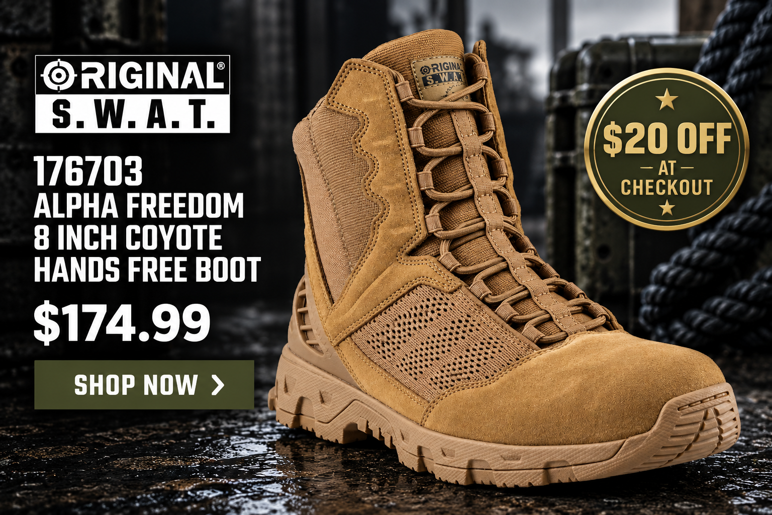Original SWAT 176703 Alpha Freedom 8 Inch Coyote Hands Free Boot