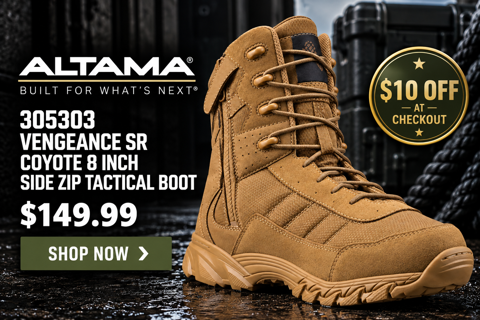 Altama 305303 Vengeance SR Coyote 8 Inch Side Zip Tactical Boot
