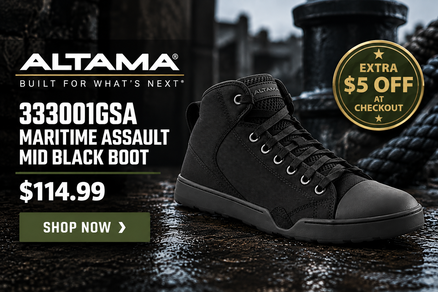 Altama 333001GSA Maritime Assault Mid Black Boot