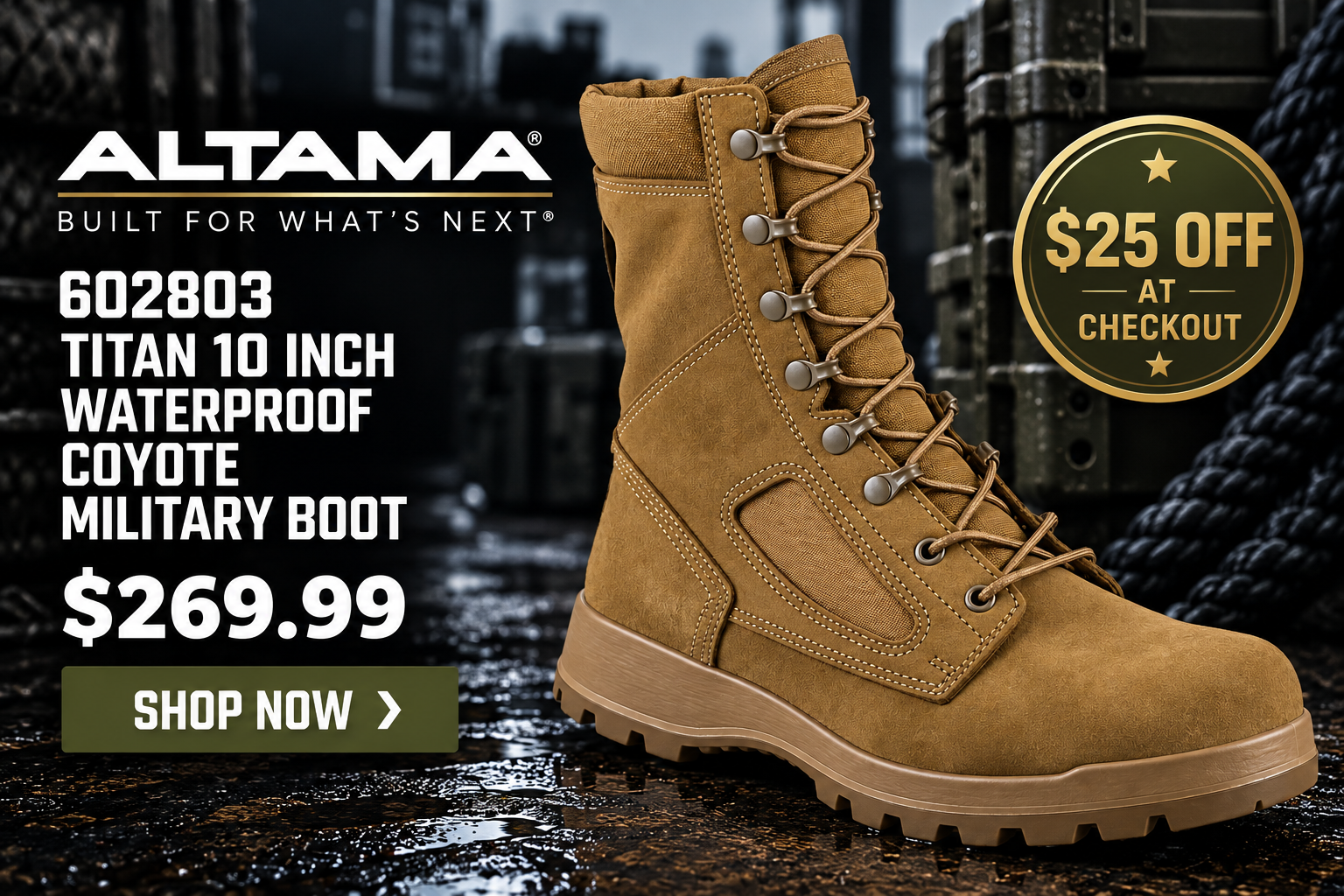 Altama 602803 Titan 10 Inch Waterproof Coyote Military Boot