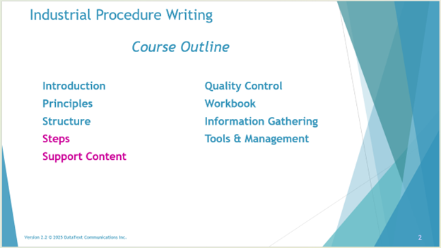Course Outline Outline Slide in Industrial Procedure Writing Course