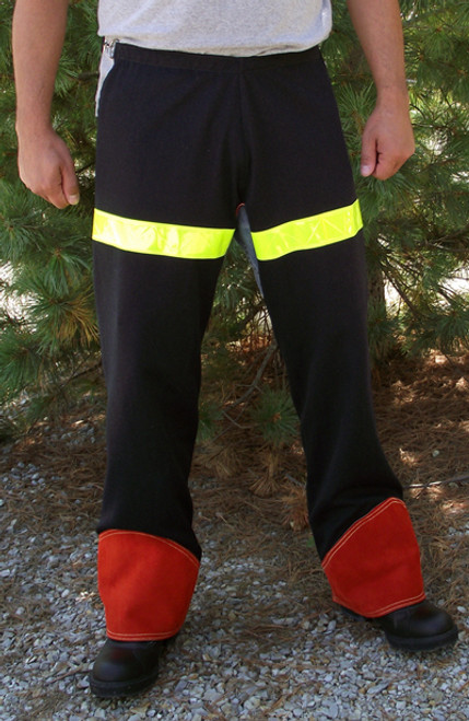 24oz. Wool Chaps with reflective and Chrome Leather are naturally flame resistant and provide additional visibility when working.