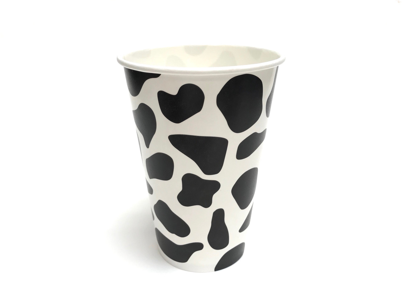 16oz Cow Print Paper Milkshake Drink Cups 90mm 1000ct - Frozen Solutions