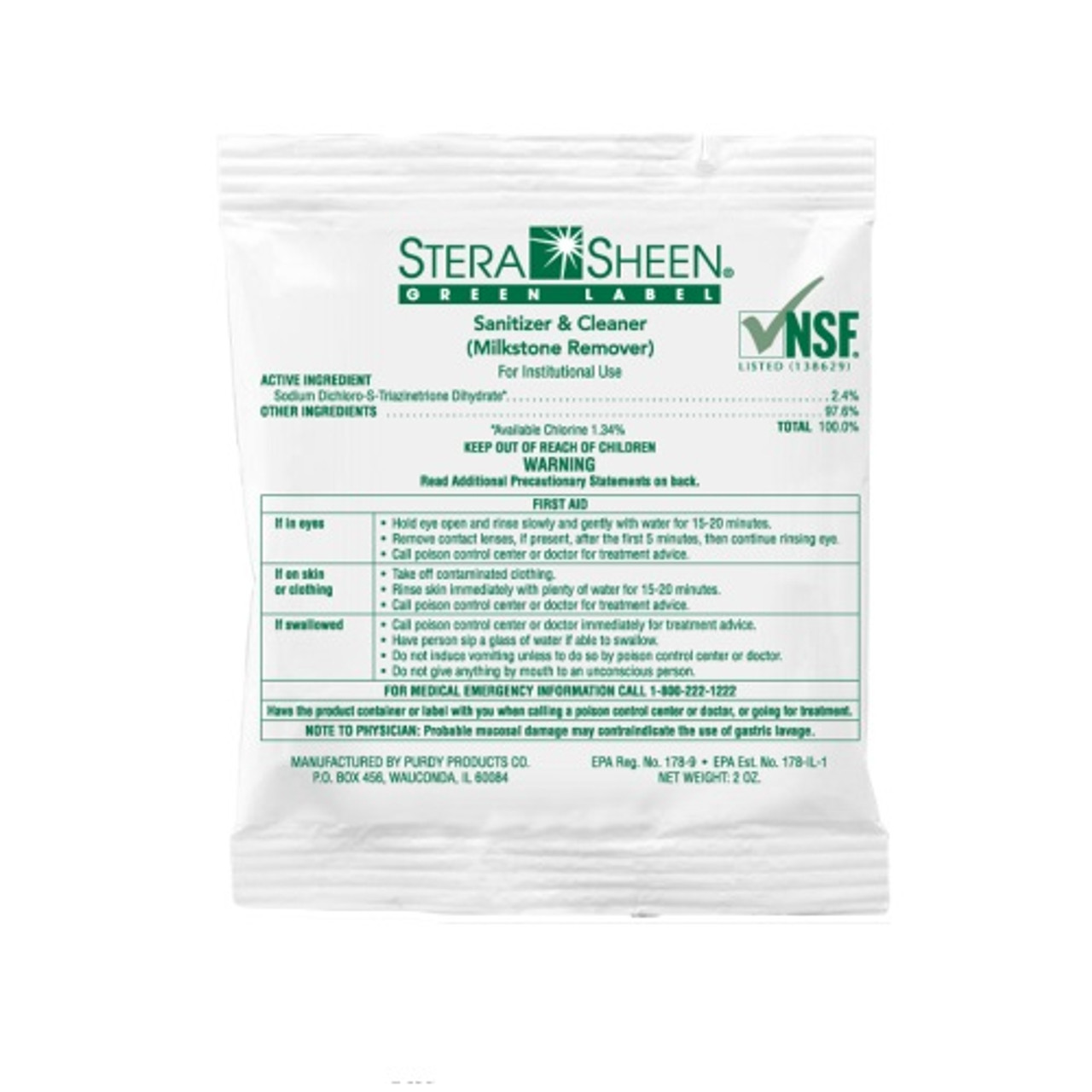 Stera-Sheen Green Label Sanitizer 2oz Packets 100ct