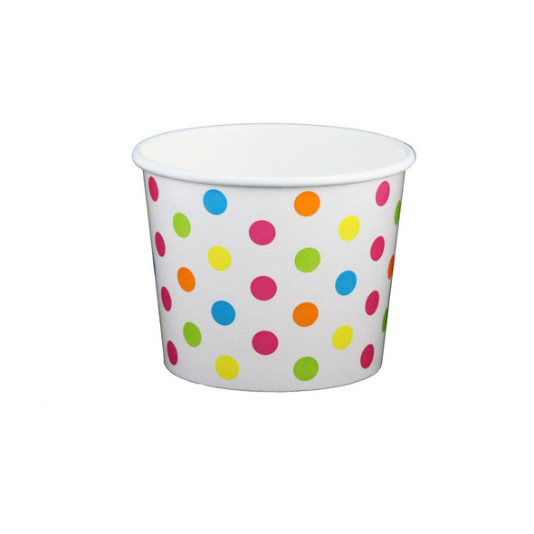 12oz Ice Cream/Froyo Cups 102mm 1000ct White/Multicolor Polka Dot | Ideal for ice cream shops, froyo, boba, gelato shops and also restaurants.