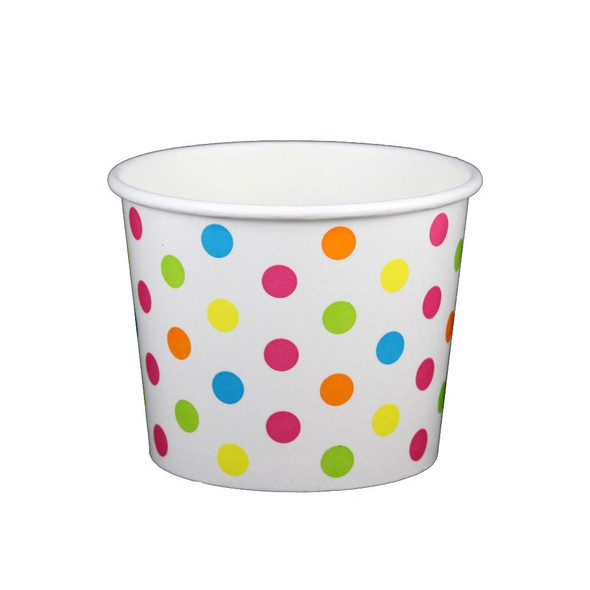 16oz Ice Cream/Froyo Cups 112mm 1000ct White/Multicolor Polka Dot