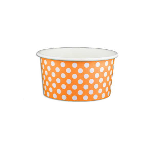 6oz Ice Cream/Froyo Cups 96mm 1000ct Orange Polka Dot