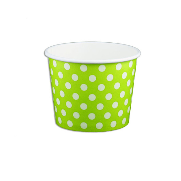12oz Ice Cream/Froyo Cups 102mm 1000ct Green Polka Dot