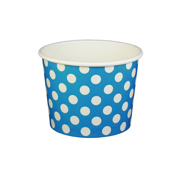 16oz Ice Cream/Froyo Cups 112mm 1000ct Blue Polka Dot - Ideal for Ice Cream Shops, Froyo, Boba, Gelato Shops and Restaurants