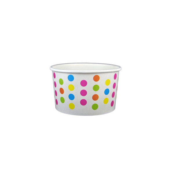 5oz  Ice Cream/Froyo Cups 87mm 1000ct White/Multicolor Polka Dot