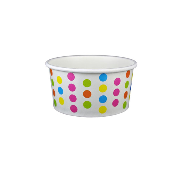 6oz Ice Cream/Froyo Cups 96mm 1000ct White/Multicolor Polka Dot
