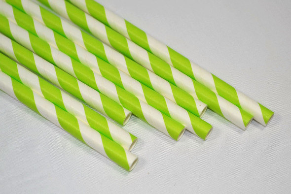 8mm Wide White with Green Stripe Colored Paper Straws 1000 Count - Unwrapped