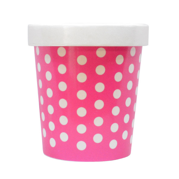 16oz Pink Polka Dot PINT containers with non-vented lids Made In The USA
