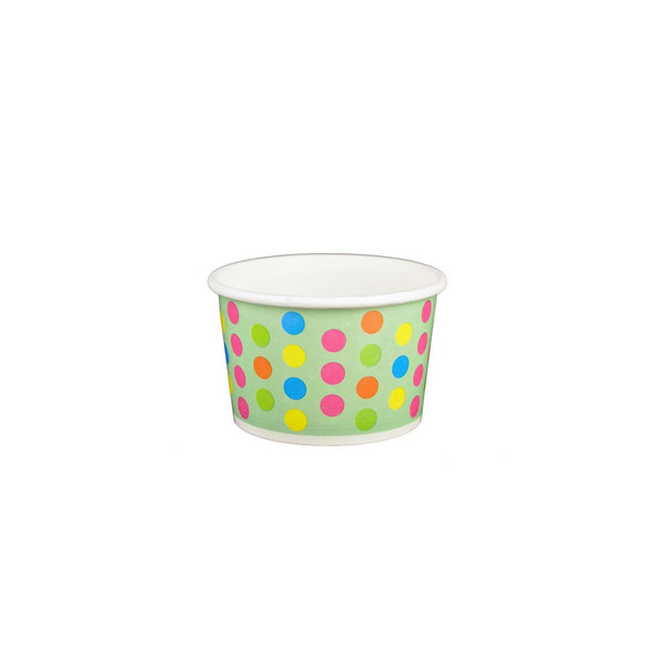 4oz Ice Cream/Froyo Cups 75mm Aqua/Multicolor Polka Dot 1000ct - Frozen Solutions