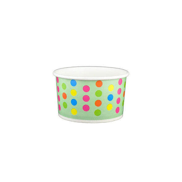 5oz Ice Cream/Froyo Cups 87mm Aqua/Multicolor Polka Dot 1000ct - Frozen Solutions