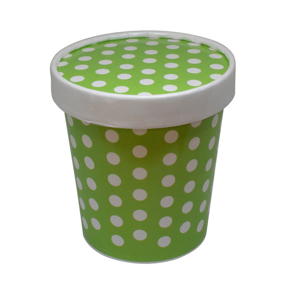 16oz Green Polka Dot PINT containers with non-vented lids
