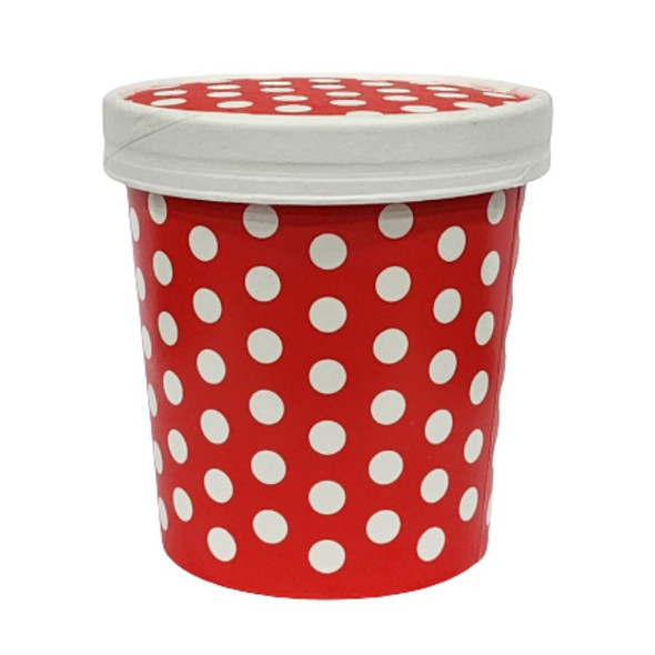 16oz RED Polka Dot PINT containers with non-vented lids 