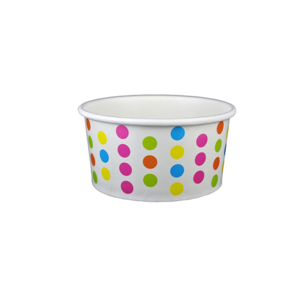 6oz Ice Cream/Froyo Cups 96mm 1000ct White/Multicolor Polka Dot