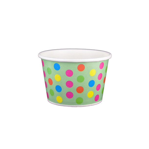 8oz Ice Cream/Froyo Cups 96mm Aqua/Multicolor Polka Dot 1000ct - Frozen Solutions