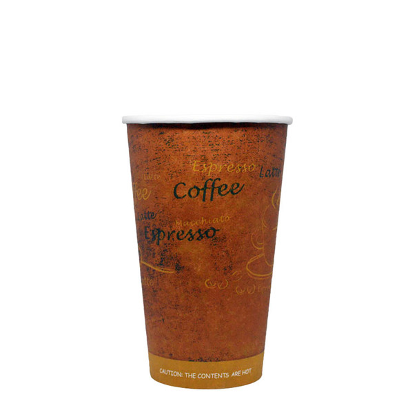 16oz  Hot Paper Cups Single Wall - Latte Print 1000ct